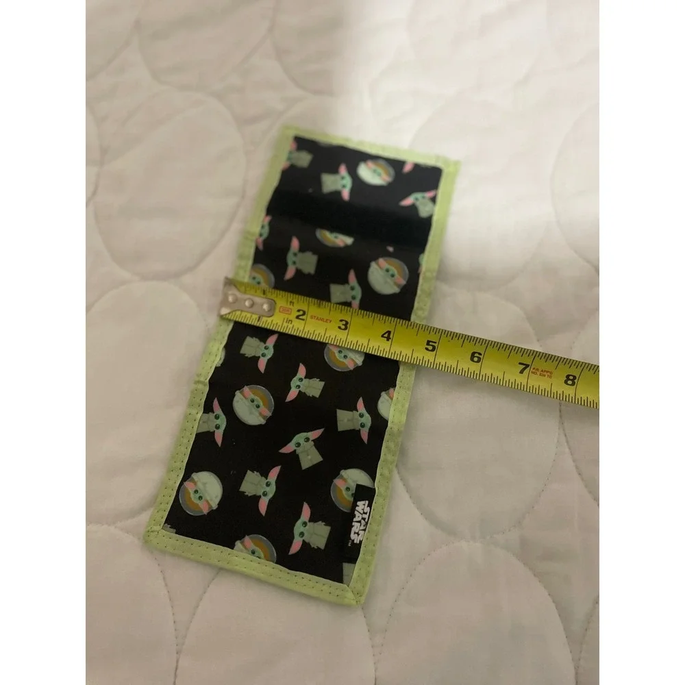 Star Wars The Mandalorian Grogu Baby Yoda Kids Trifold Wallet Black Green Canvas